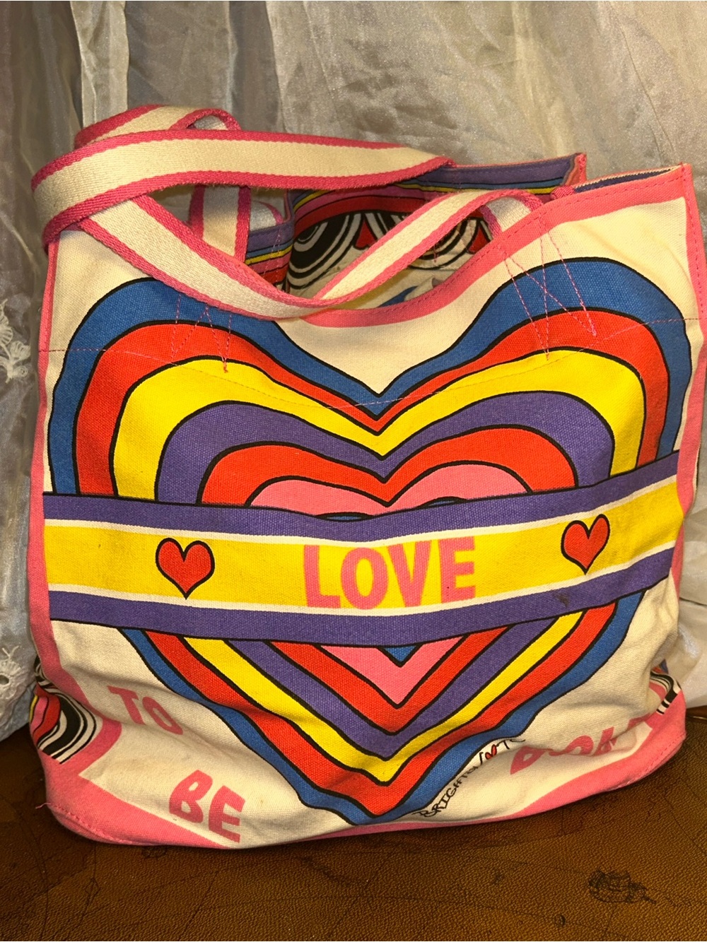 Brighton LOVE Heart-Print Canvas Tote Bag in Pink & Multicolor